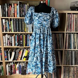 Floral Blue Puff Sleeve Dress